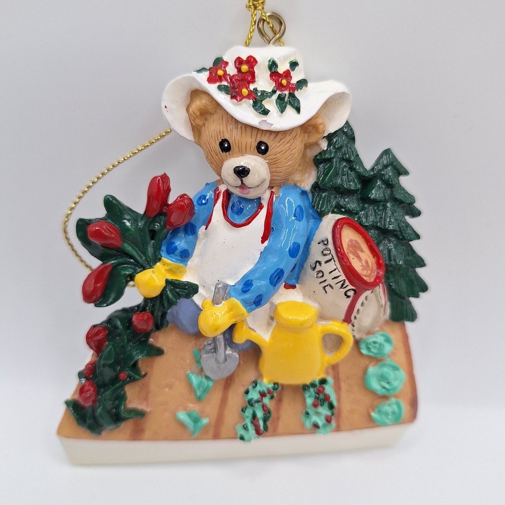 New Customizable Christmas Ornament Gardener Bear With Space For Name On Apron